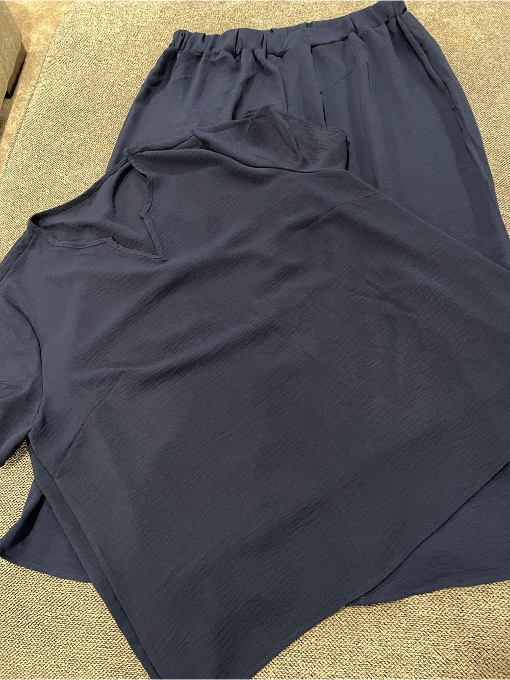 Blue Pant Set with Wide Leg Pants and Short Sleeve Top